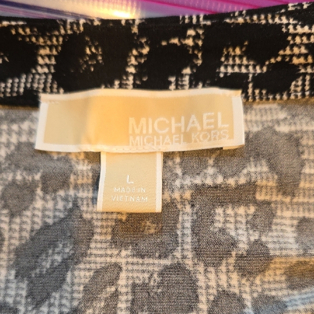 169h. Michael Kors Black Gray Animal Print Dress With Attached Belt - Picture 5 of 9